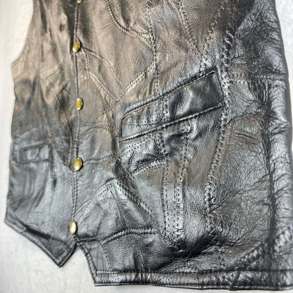 NWOT NAVARRE LEATHER CO Mens L Black Leather Motorcycle Biker Snap Up Vest - Picture 4 of 10